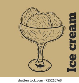 Hand drawn sketch style ice cream. Hand drawn vector illustration. Retro style.