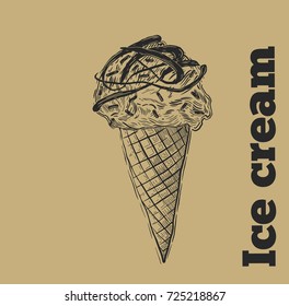 Hand drawn sketch style ice cream. Hand drawn vector illustration. Retro style.
