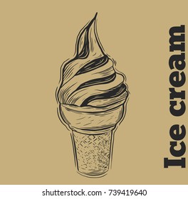 Hand drawn sketch style ice cream. Hand drawn vector illustration. Retro style.