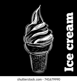 Hand drawn sketch style ice cream. Hand drawn vector illustration. Retro style.