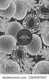 Banner de jackfruit estilo boceto dibujado a mano. Ilustración vectorial de fruta fresca orgánica en pizarra de tiza. Plantilla de diseño de fruta de pan retro