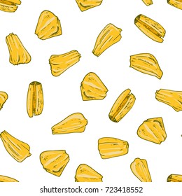 Hand drawn sketch style jackfruit seamless. Color texture. 