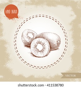 Hand drawn sketch style kiwi fruits group vector illustration. Vintage design isolated on grunge background.