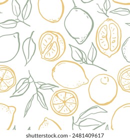 Hand drawn sketch style lemons seamless pattern