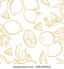 Hand drawn sketch style lemons seamless pattern