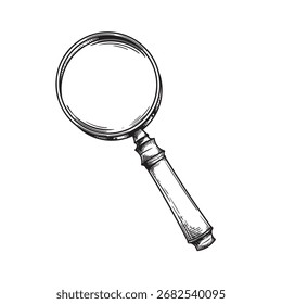 Hand drawn sketch style Magnifying Glass. Vintage retro investigation and detective symbol. Vector illustration isolated on white background.