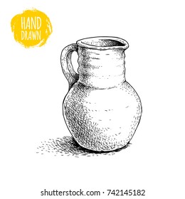 Hand drawn sketch style medieval jug. Ancient jug vector illustration. Isolated on white background.