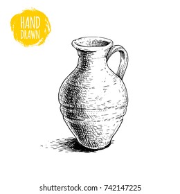 Hand drawn sketch style medieval jug. Ancient jug vector illustration. Isolated on white background.