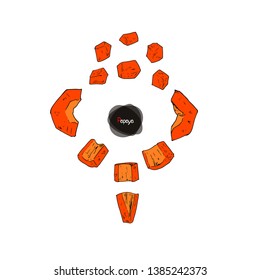 Hand drawn sketch style papaya. Sliced papaya on white background. Color illustration. 