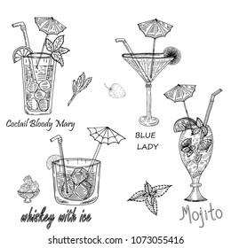 Hand drawn sketch style Party time lets drink .Vector illustration