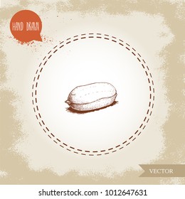 Hand drawn sketch style peanut kernel. Roasted or fresh seed isolated on old looking background. Organic food, cosmetic component. Vector illustration.