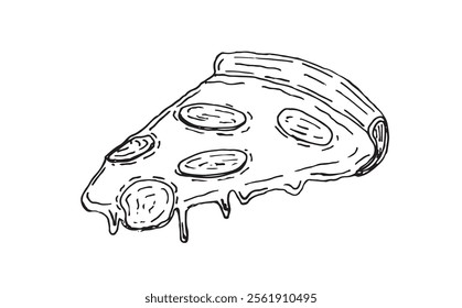 Hand drawn sketch style pizza. 100% hand drawn vector image.