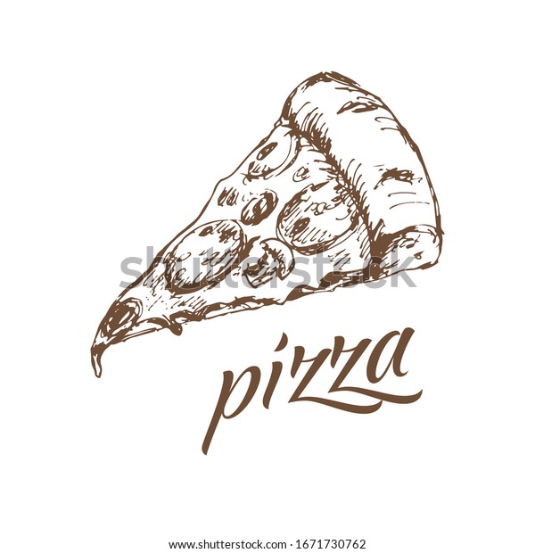 Vector De Stock Libre De Regalias Sobre Pieza De Pizza De Dibujo A