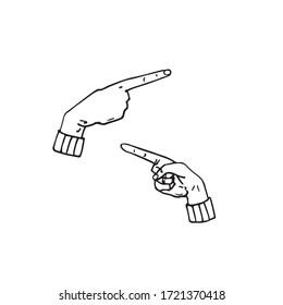 Handgezeichnete Skizze weist auf eine Fingergestalt hin. Vektorgrafik von Gesten. 