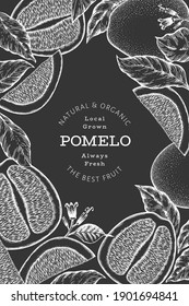 Hand drawn sketch style pomelo banner. Organic fresh fruit vector illustration on chalk board. Retro fruit design template