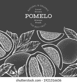 Handgezeichneter Pomelo-Banner im Skizzenstil. Bio-frische Früchte, Vektorgrafik auf Kreidebrett. Design-Vorlage für Retro-Früchte