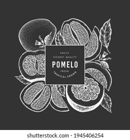 Hand drawn sketch style pomelo banner. Organic fresh fruit vector illustration on chalk board. Retro fruit design template