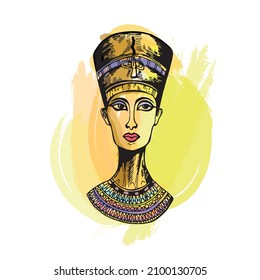 Hand drawn sketch style portrait of Egyptian pharaohs isolated on white background. Vector illustration.