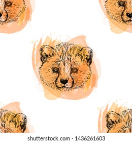 Hand drawn sketch style portraits of cheetah isolated on white background. Vector illustration.