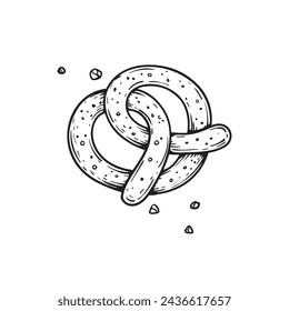 Hand drawn sketch style Pretzel. German traditional salty bread bun. Best for bakery and festive designs. Vector illustration in retro style isolated on white.