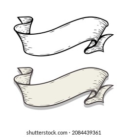 Hand drawn sketch style ribbon. Vintage design element for greeting cards, banners, invitations. Vector illustration isolated on white background.
