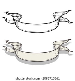 Hand drawn sketch style ribbon. Vintage design element for greeting cards, banners, invitations. Vector illustration isolated on white background.