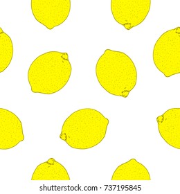 Hand drawn sketch style ripe lemon seamless pattern. Color pattern. 