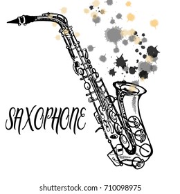 Hand drawn sketch style saxophone. Vector illustration isolated on white background.