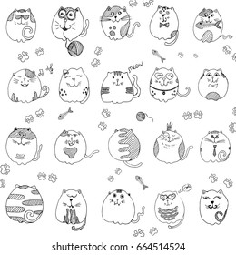 Hand drawn sketch style set of cats. Vector illustration isolated on white background.