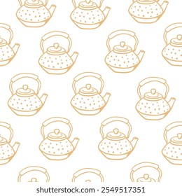 Hand drawn sketch style teapots seamless pattern