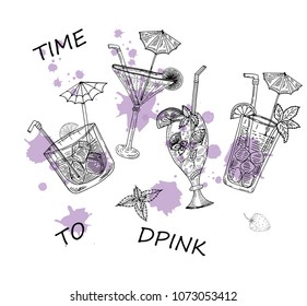 Hand drawn sketch style TIME TO DRINK .Vector illustration