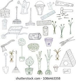 Hand drawn sketch style Vector set of gardening.Vector illustration 