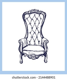 Hand drawn sketch style vintage armchair isolated on white background. Vector illustration.