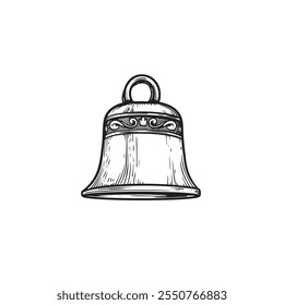 Hand drawn sketch style vintage bell. Christmas symbol. Vector illustration isolated on white.