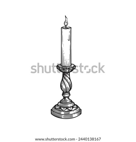 Similar – Image, Stock Photo Candle in candlestick with old books, slider footage in antique shop, bookstore.