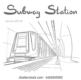 Hand drawn sketch of subway station illustration