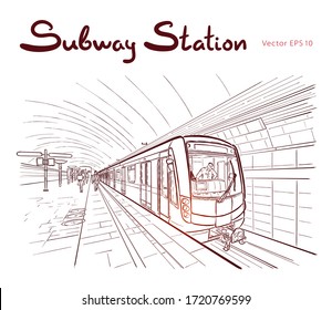 Hand drawn sketch of subway station illustration