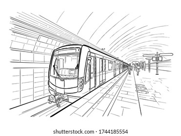 Hand drawn sketch of subway station illustration