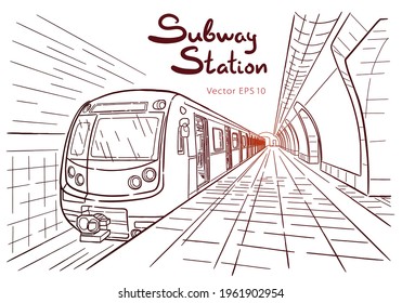 Hand drawn sketch of subway station illustration
