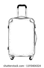 Hand drawn sketch of suitcase in black isolated on white background. Detailed vintage style drawing. Vector illustration