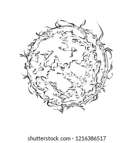 Hand drawn sketch of sun in black isolated on white background. Detailed vintage style drawing, for posters, decoration and print.. Vector illustration.