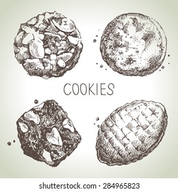 Hand drawn sketch sweet cookies set. Vector illustration