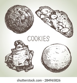 Hand drawn sketch sweet cookies set. Vector illustration