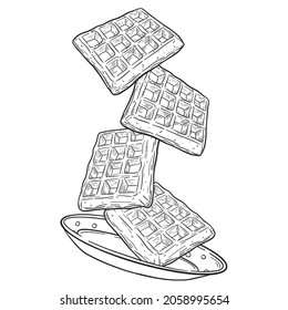 Hand drawn sketch of sweet waffles. Breakfast. Menu design