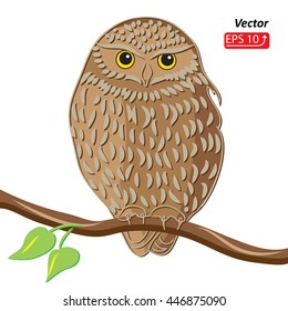  Hand drawn sketch tattoo brown bird Owl isolated on white background. vector illustration 