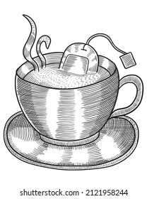 Handgezeichnete Teetasse. Gravur-Vektorgrafik