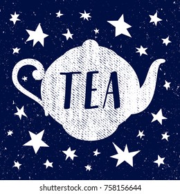 Hand drawn sketch of teapot with star. Vector illustration