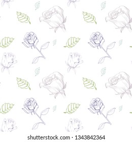 Hand drawn sketch technique roses seamless vector pattern.