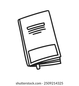 Hand drawn sketch of textbooks drawing. Vector illustration note book with bookbark. Isolated on white background.