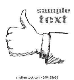 Hand drawn sketch thumbs up hand isolated on white background